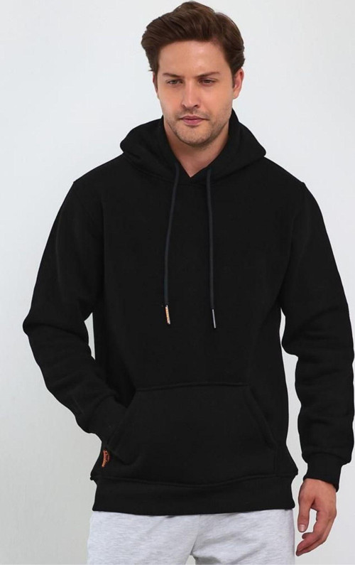Unisex Basic Siyah Hoodie 3 İplik Oversize Kapüşonlu Kangru Cepli Sweatshirt