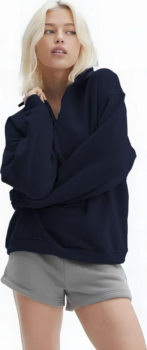 Kadın Yarım Fermuar Dik Yaka Uzun Kollu 3 İplik Sweatshirt