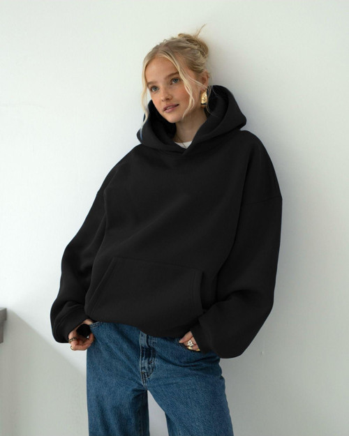 Oversize Kapşonlu Basic Baskısız Okul Sweatshirt