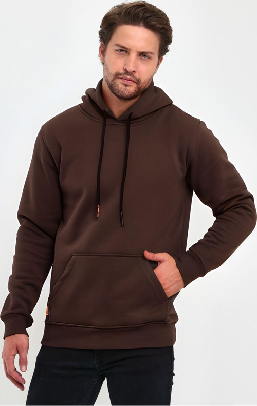 Unisex Basic Kahve Hoodie 3 İplik Oversize Kapüşonlu Kangru Cepli Sweatshirt