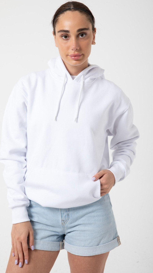 Kadın Beyaz İçi Polar Sweatshirt Kapşonlu Cepli Günlük Stil Oversize White Hoodie