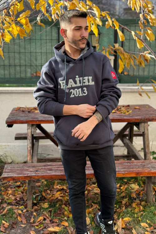 Unisex Eaihl 2013 Nakışlı Baskılı İçi Polarlı Oversize Kapüşonlu Hoodie Sweatshirt