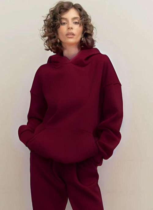 Kadın Rahat Kesim Oversize 3 İplik Pamuklu Şardonlu Kanguru Cep Kapşonlu Hoodie Sweatshirt