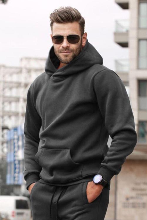 Erkek Bol Kesim Oversize 3 İplik İçi Pamuklu Şardonlu Kanguru Cep Kapşonlu Kışlık Hoodie Sweatshirt