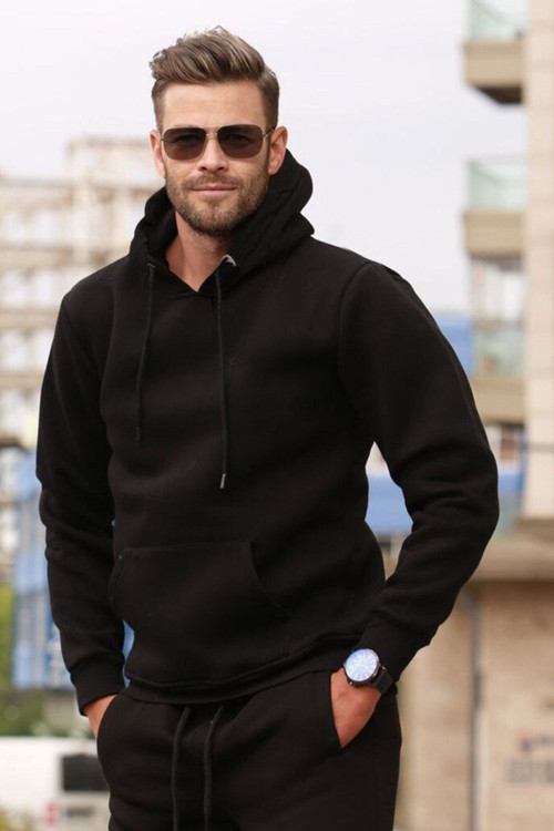 Erkek Bol Kesim Oversize 3 İplik İçi Pamuklu Şardonlu Kanguru Cep Kapşonlu Kışlık Hoodie Sweatshirt