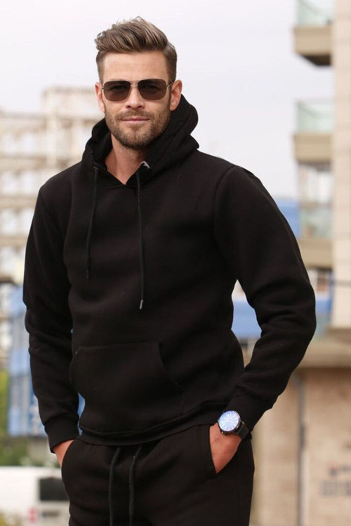 Erkek Bol Kesim Oversize 3 İplik İçi Pamuklu Şardonlu Kanguru Cep Kapşonlu Kışlık Hoodie Sweatshirt