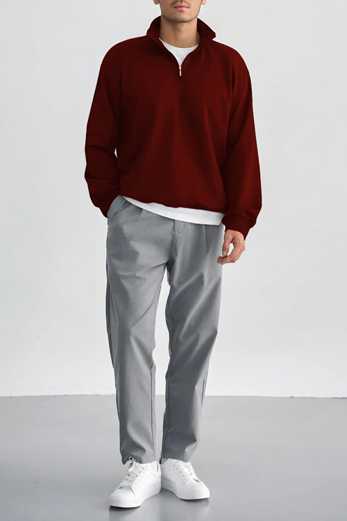 Erkek Dik Yaka Fermuarlı Sweatshirt 3 İplik Puf