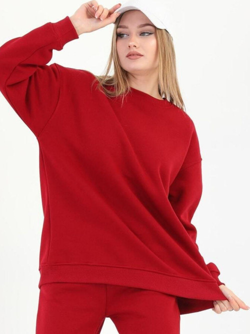 Kadın Bisiklet Yaka Sweatshirt 3 İplik İçi Pamuklu