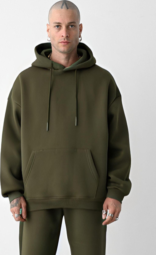 Erkek Bol Kesim Oversize 3 Iplik Içi Pamuklu Şardonlu Kanguru Cep Kapşonlu Kışlık Hoodie Sweatshirt