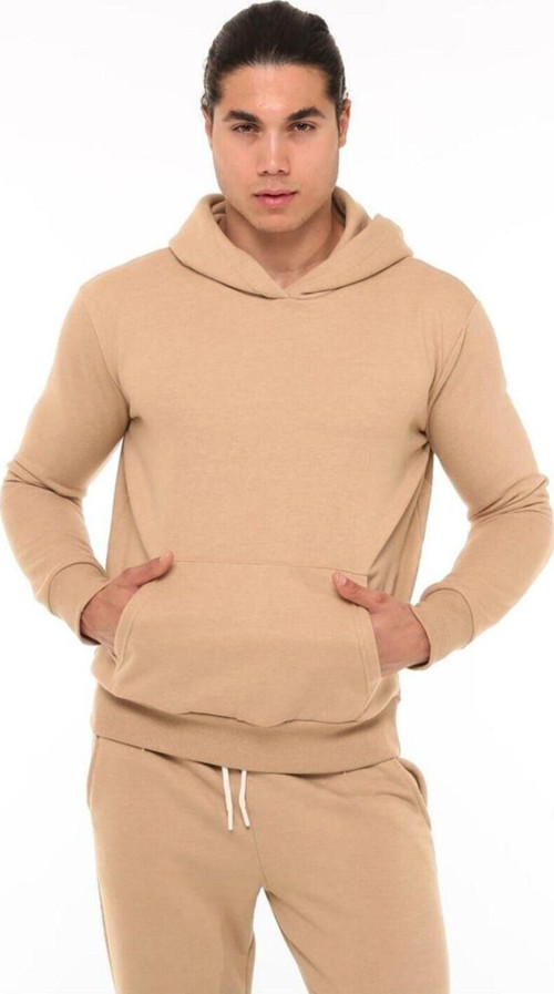 Erkek 3 İplik Kapşonlu Kanguru Cep 3 İplik Şardonlu Sweatshirt