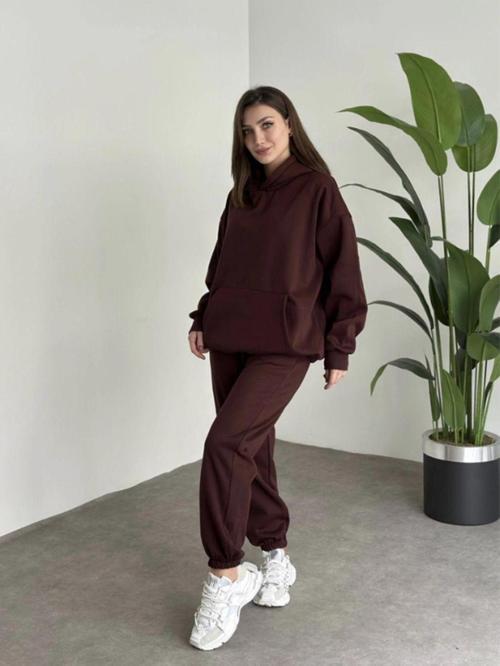 Kadın Kahverengi Brooklyn Oversize Kapşonlu Alt Üst Eşofman Takımı