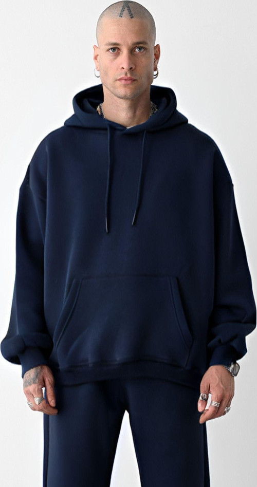 Erkek Bol Kesim Oversize 3 Iplik Içi Pamuklu Şardonlu Kanguru Cep Kapşonlu Kışlık Hoodie Sweatshirt