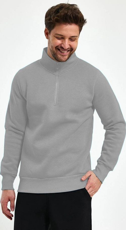Erkek Yarım Fermuar Dik Yaka Uzun Kollu 3 İplik Sweatshirt