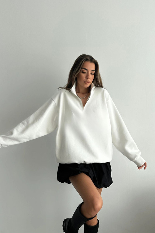Unisex 3 İplik Şardonlu Oversize Yarım Fermuarlı Sweatshirt