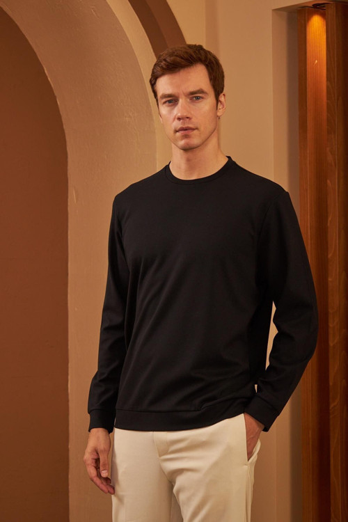 Erkek Bisiklet Yaka 3 İplik Kalın Sweatshirt