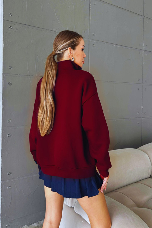 Unisex 3 İplik Şardonlu Oversize Yarım Fermuarlı Sweatshirt