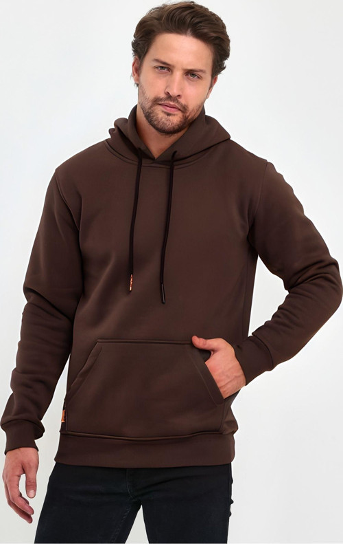 Unisex Basic Kahve Hoodie 3 İplik Oversize Kapüşonlu Kangru Cepli Sweatshirt