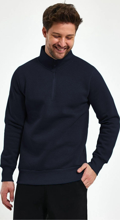 Erkek Yarım Fermuar Dik Yaka Uzun Kollu 3 İplik Sweatshirt
