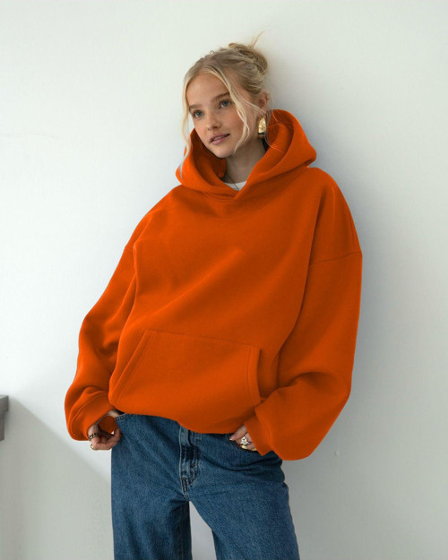 Oversize Kapşonlu Basic Baskısız Okul Sweatshirt