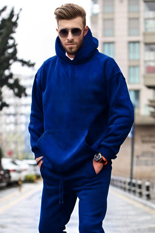 Erkek 3 İplik Kapşonlu Yaka Kalın Sweatshirt Pamuklu