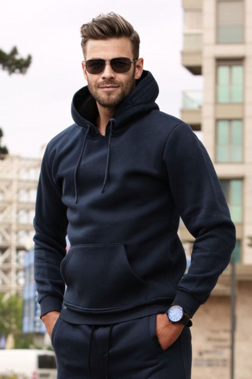 Erkek Bol Kesim Oversize 3 İplik İçi Pamuklu Şardonlu Kanguru Cep Kapşonlu Kışlık Hoodie Sweatshirt
