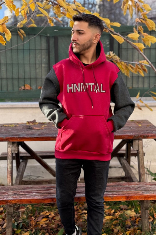 Unisex Hnmtal Nakışlı Baskılı İçi Polarlı Oversize Kapüşonlu Hoodie Sweatshirt