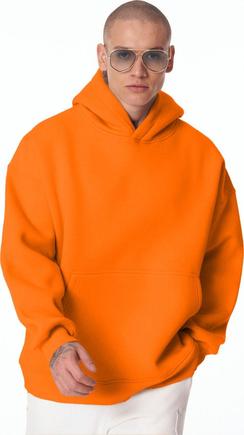 Erkek Bol Kesim Oversize 3 İplik İçi Pamuklu Şardonlu Kanguru Cep Kapşonlu Kışlık Hoodie Sweatshirt