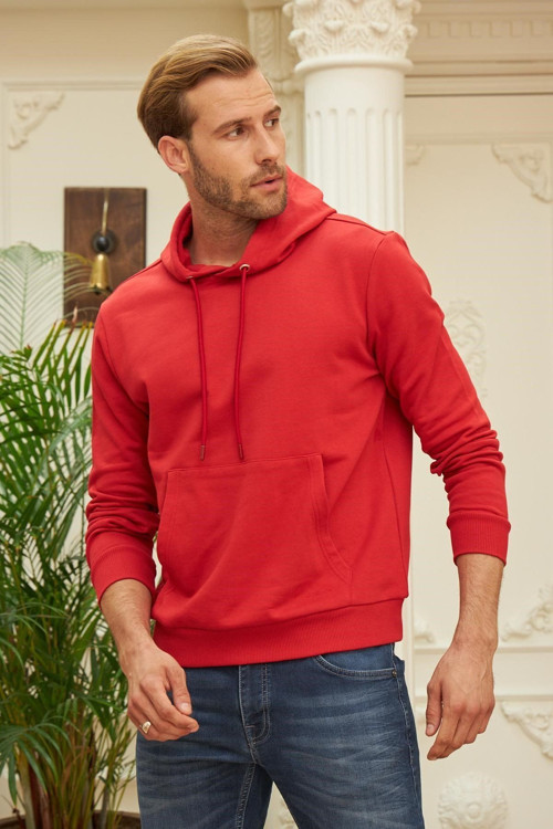 Erkek Kapşonlu Kanguru Cep Basic Sweatshirt