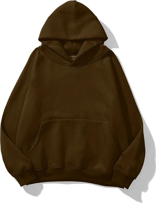 Unisex Oversize Kapşonlu Hoodie Pamuklu Kahve Sweatshirt