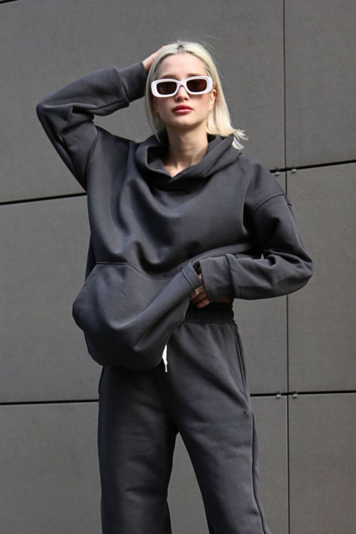 Kadın 3İplik Bol Kalıp Hoodie Sweatshirt