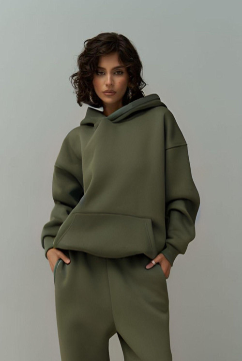 Kadın 3 İplik İçi Pamuklu Kanguru Cep Regular İçi Pamuklu Oversize Sweatshirt