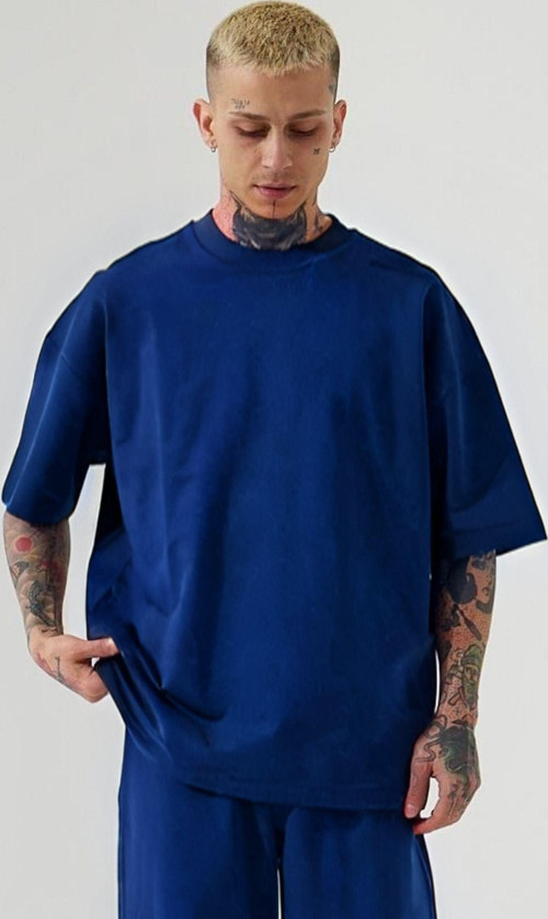 Erkek Lacivert Batik Oversize Penye T-Shirt