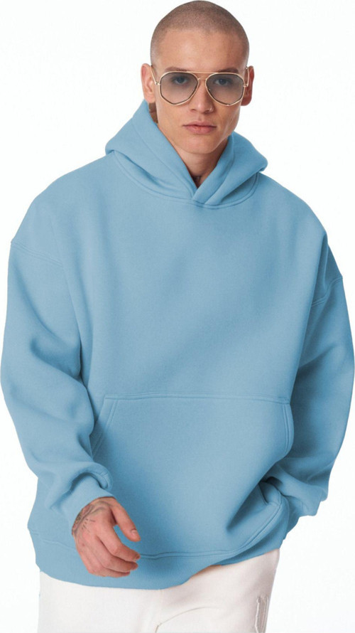 Erkek Bol Kesim Oversize 3 İplik İçi Pamuklu Şardonlu Kanguru Cep Kapşonlu Kışlık Hoodie Sweatshirt