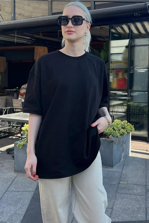 Kadın Oversize Penye Rahat Yazlık Kısa Kollu T-Shirt