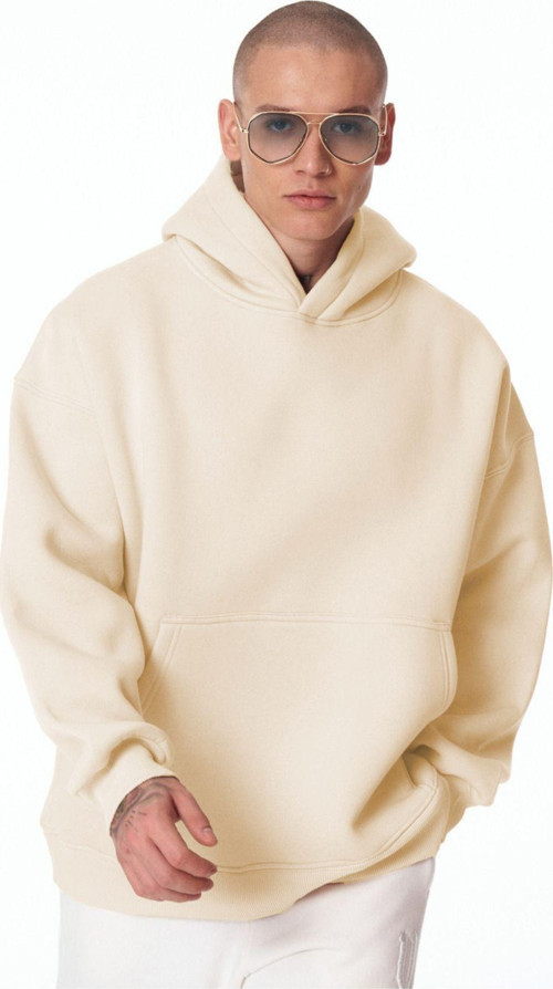 Erkek Bol Kesim Oversize 3 İplik İçi Pamuklu Şardonlu Kanguru Cep Kapşonlu Kışlık Hoodie Sweatshirt