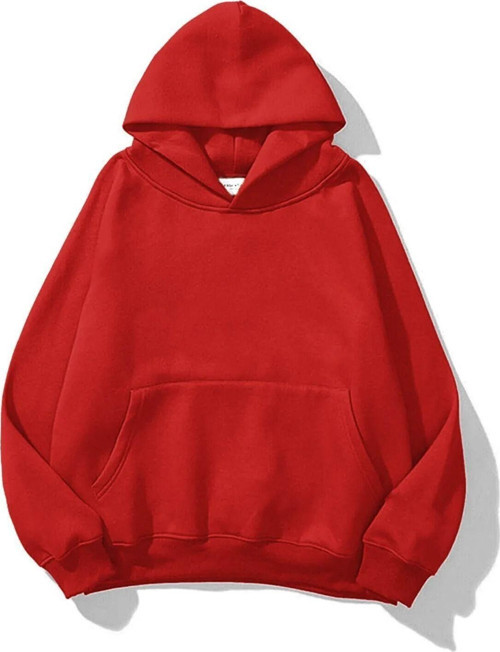 Unisex Kadın Kırmızı Baskısız Kanguru Cepli Kapüşonlu 3 İplik Şardonlu Sweatshirt Oversize Hoodie