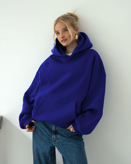 Oversize Kapşonlu Basic Baskısız Okul Sweatshirt