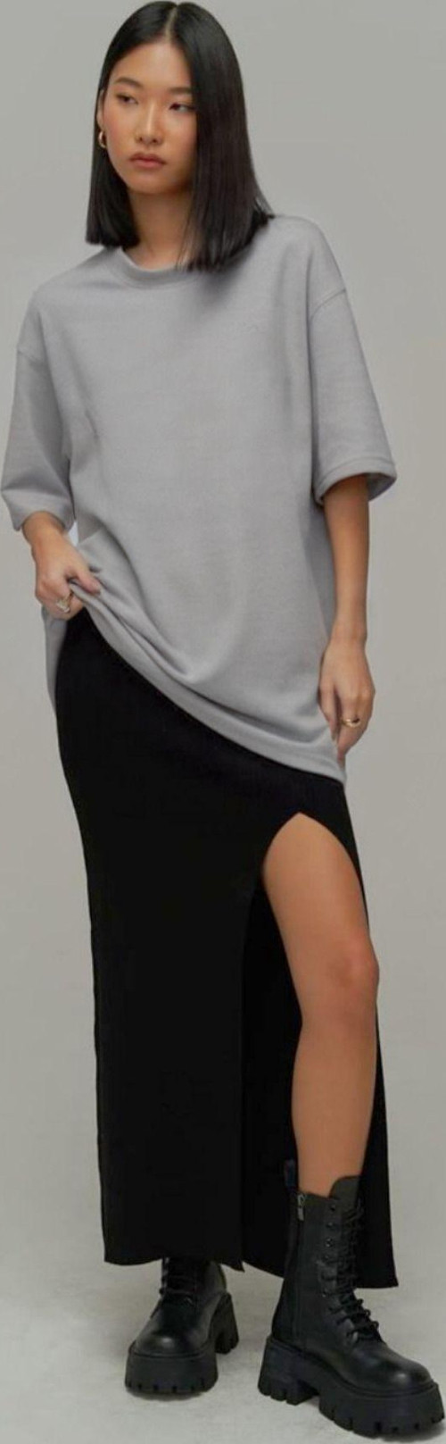 Kadın Gri Oversize Kısa Kollu Cool T-Shirt