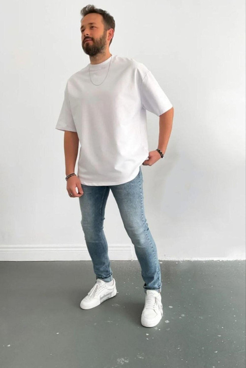 Erkek Oversize Penye Yazlık Nefes Alan Kısa Kollu T-Shirt