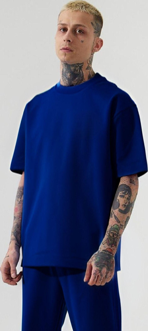 Erkek Lacivert Batik Oversize Rahat Penye T-Shirt