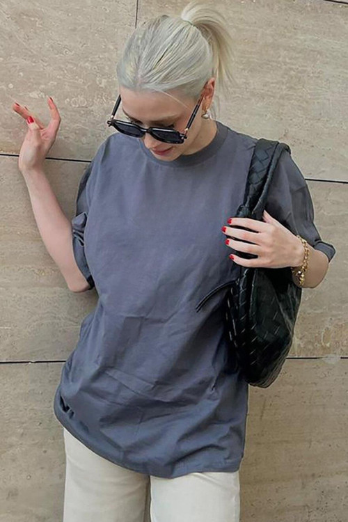Kadın Oversize Penye Rahat Yazlık Kısa Kollu T-Shirt