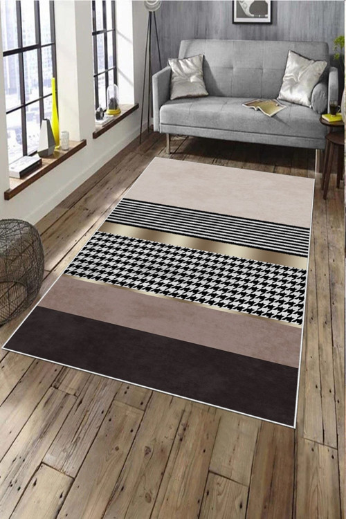 Makinede Yıkanabilir Leke Tutmaz Pudra Deko Deri Kaymaz Taban Modern Salon Saçaksız Halı A238