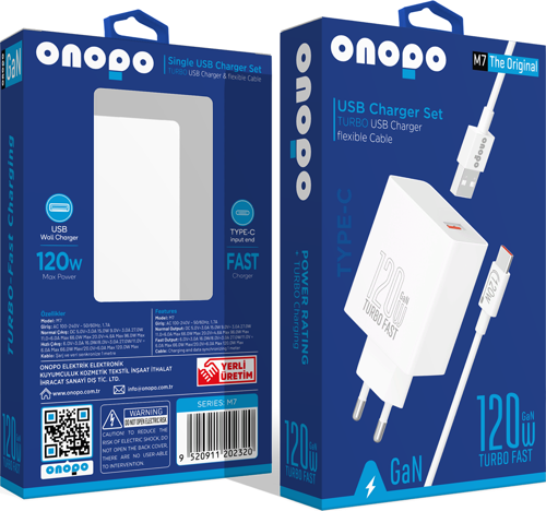 120W USB Turbo Hızlı Şarj Aleti Seti Esnek Kablo Type-C - M7