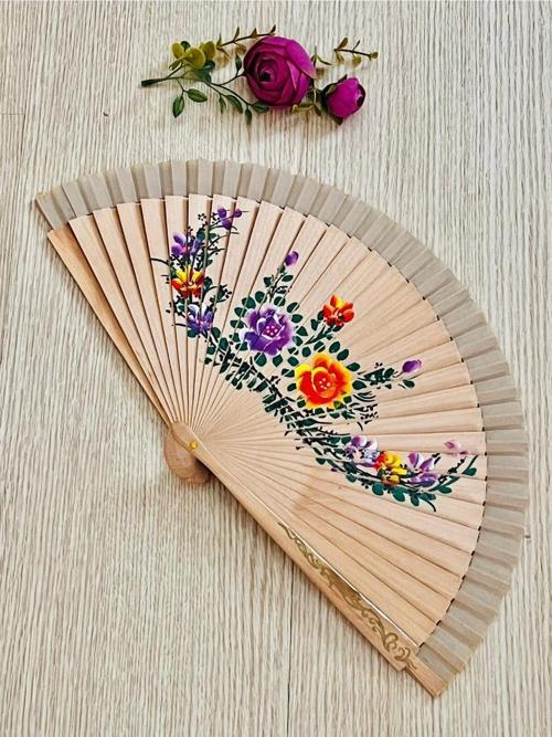 Desenli Çift Taraflı Ahşap Yelpaze İspanyol Yelpazesi