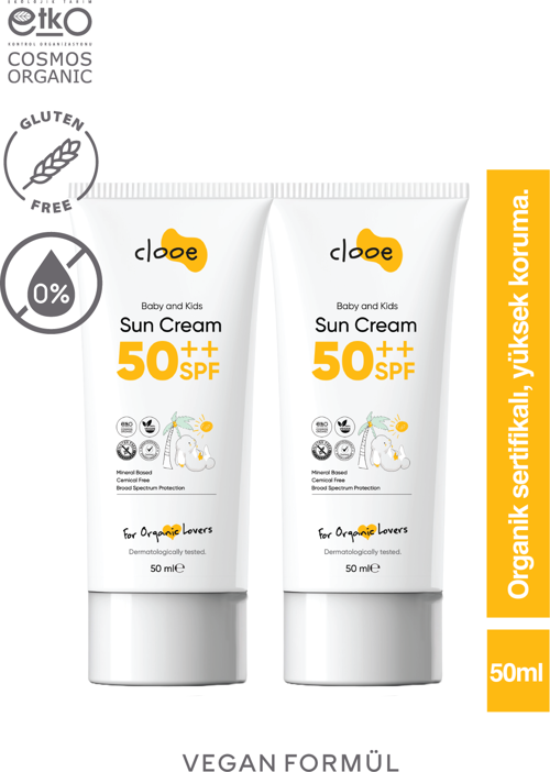 2'li Organik Vegan Hipoalerjenik Glutensiz 50 Spf Güneş Kremi (50ML) Clooe