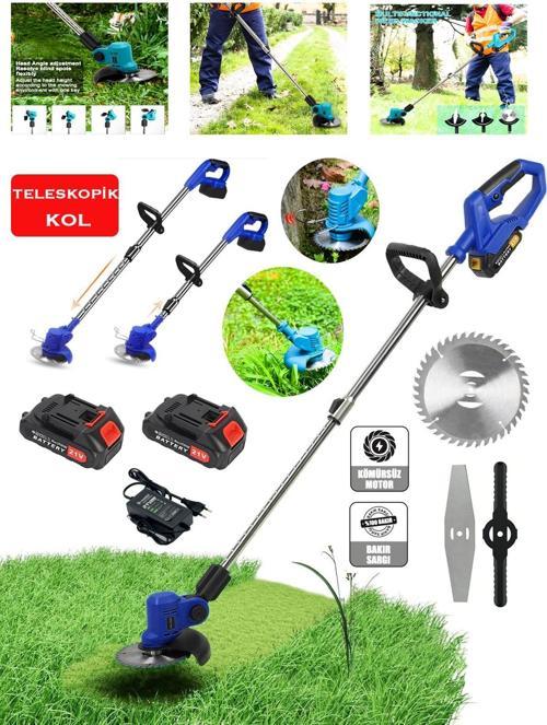 İbeltech Pro-S Çift Akülü Şarjlı Kenar Ot Çalı Çim Biçme Kesme Tırpan Makinesi