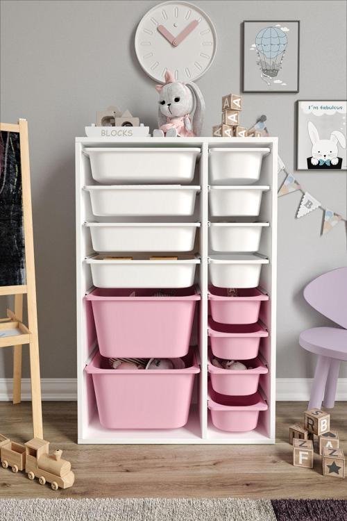 %100 MDF - Large Duo 14 Sepetli Oyuncak Dolabı