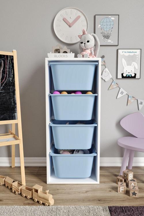 %100 MDF - Large Mono 4 Büyük Sepetli Oyuncak Dolabı