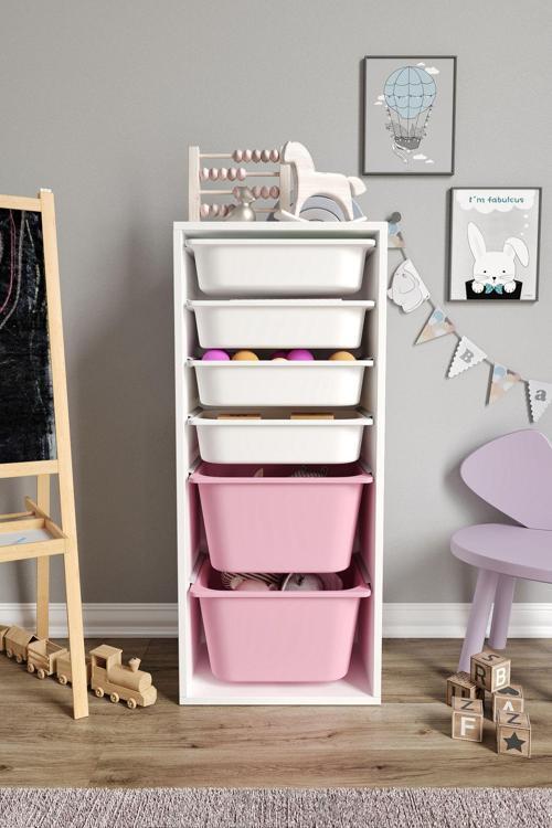 %100 MDF - Large Mono 6 Sepetli Oyuncak Dolabı