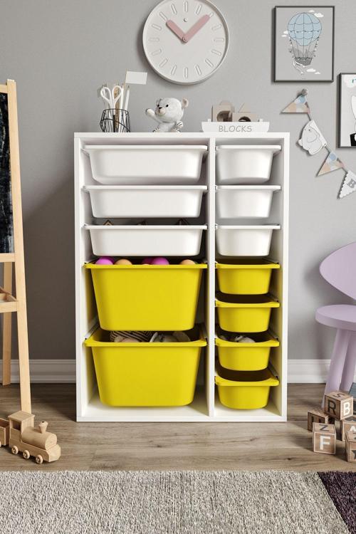 %100 MDF - Medium Duo 12 Sepetli Oyuncak Dolabı